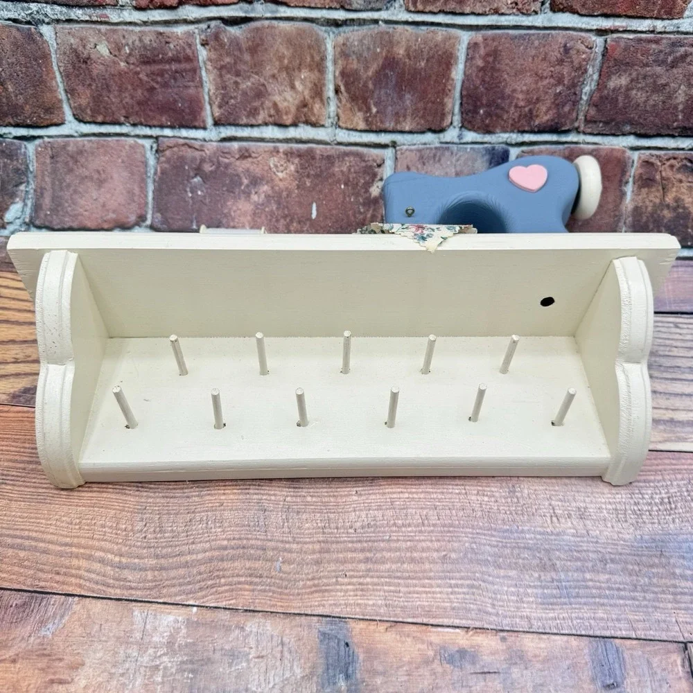 Vintage Wooden Sewing Thread Spool Holder Shelf Cottage Core Grannycore Country